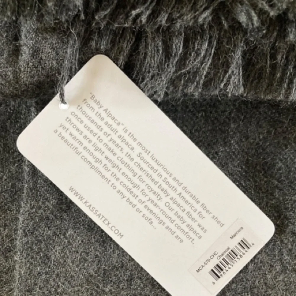 Kassatex 100% Baby Alpaca Luxury Throw Blanket Made in Peru Luxe Gray NWT